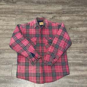 Vtg 90s Streetwear Mens Large Faded Heavyweight Quilted Flannel Shirt Jacket Red